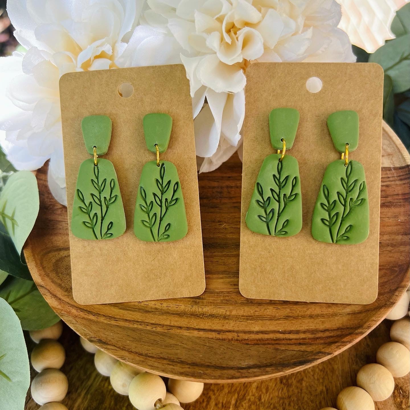 Olive Green Leaf Stamp Dangle Earring