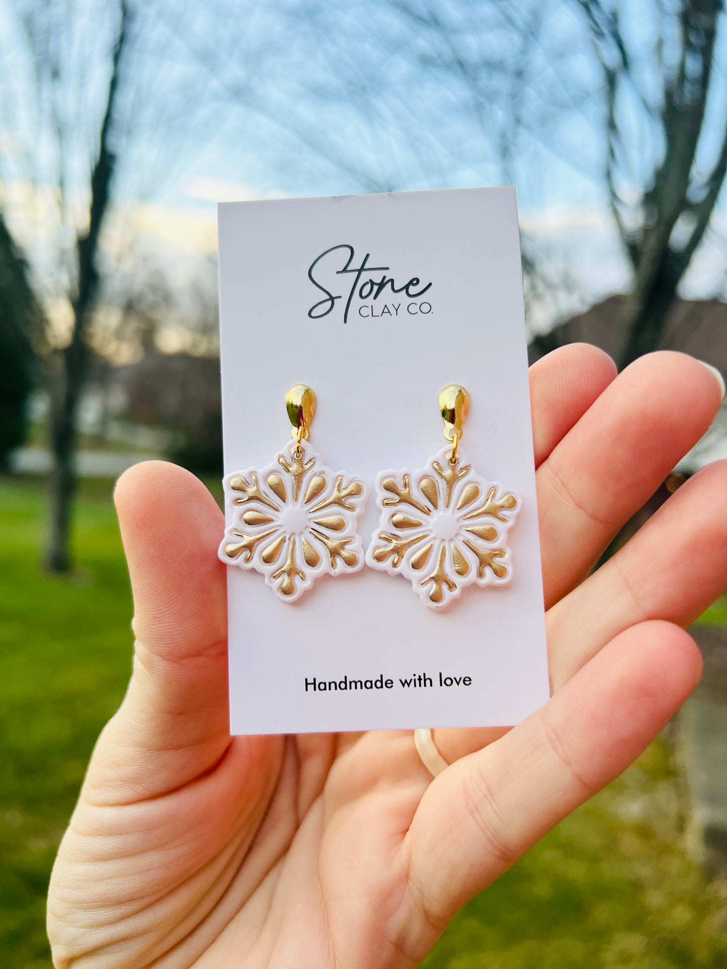 Hand-Painted Snowflake Dangle Earrings