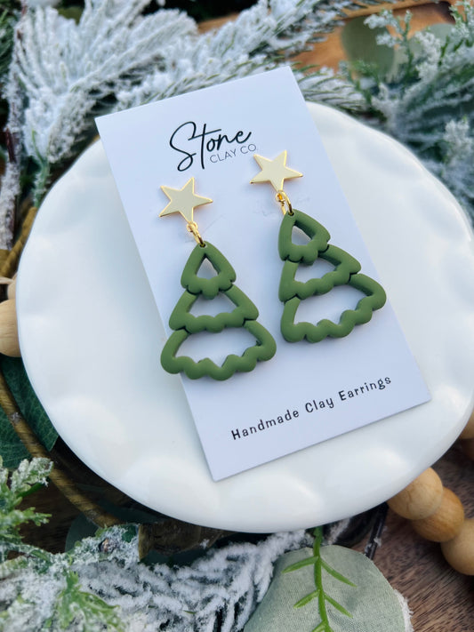 Christmas Tree Cutout Dangles With Gold Star