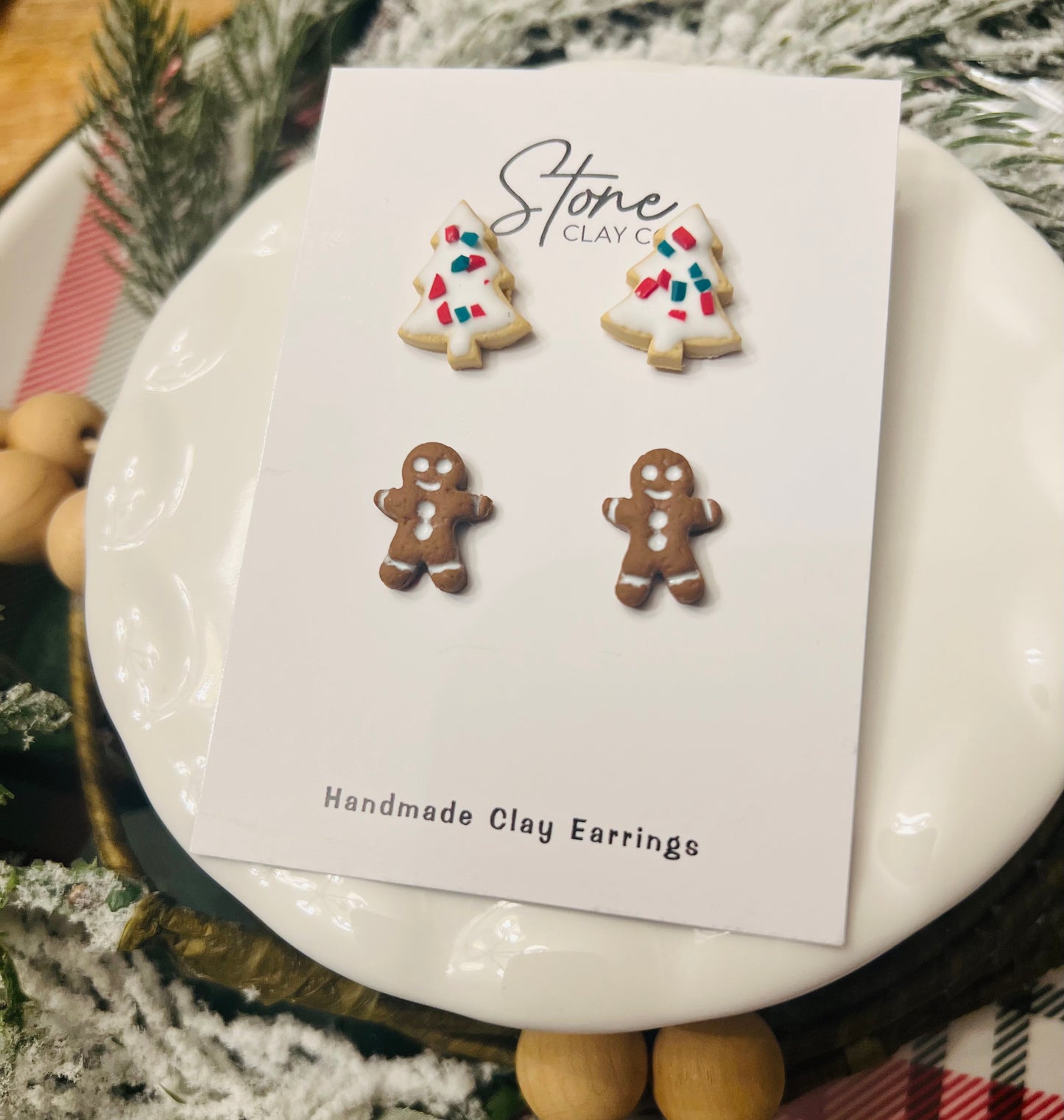 Sugar Cookie Tree & Gingerbread Man Stud Earrings