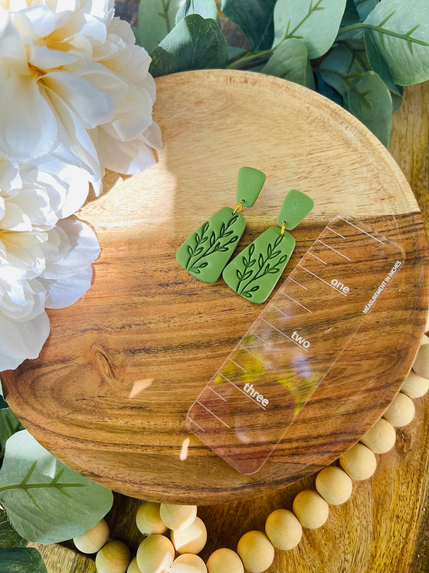 Olive Green Leaf Stamp Dangle Earring