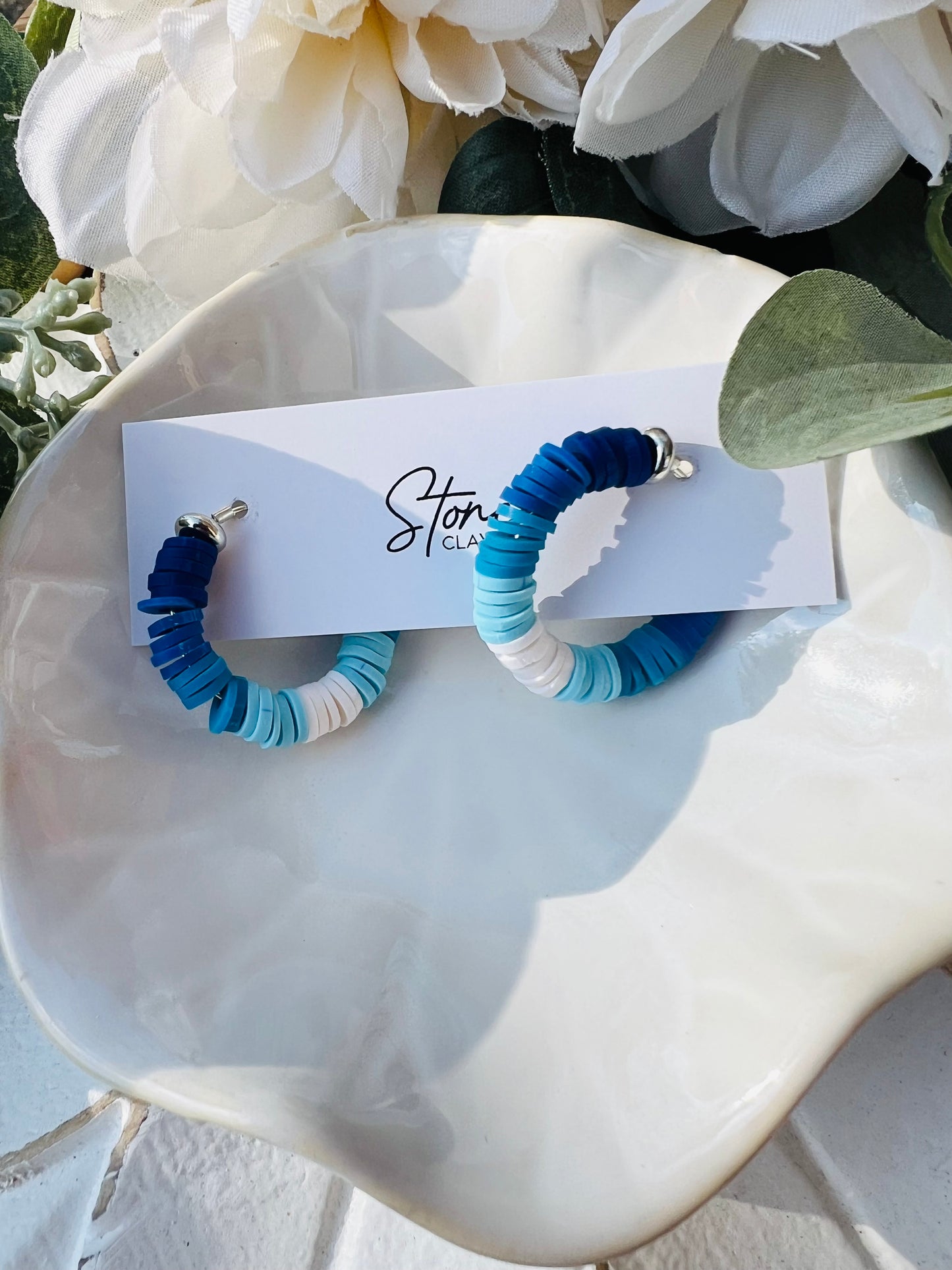 Ocean Blue Heishi Beaded Hoop