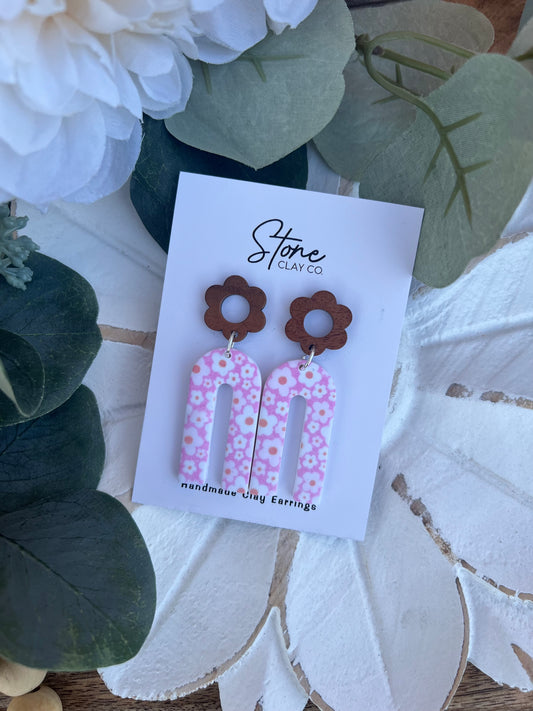 Pink Printed Daisy Dangles