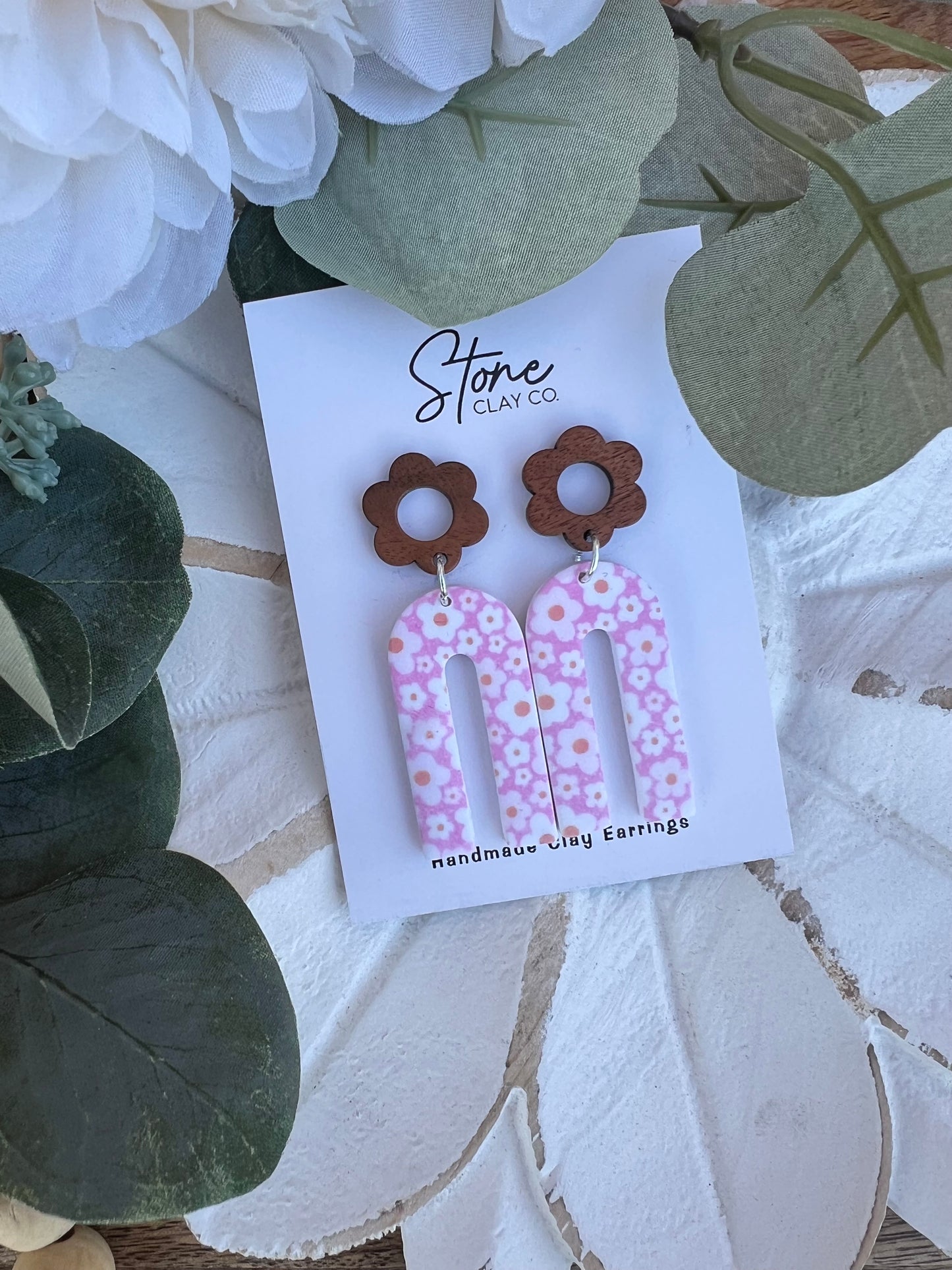 Pink Printed Daisy Dangles