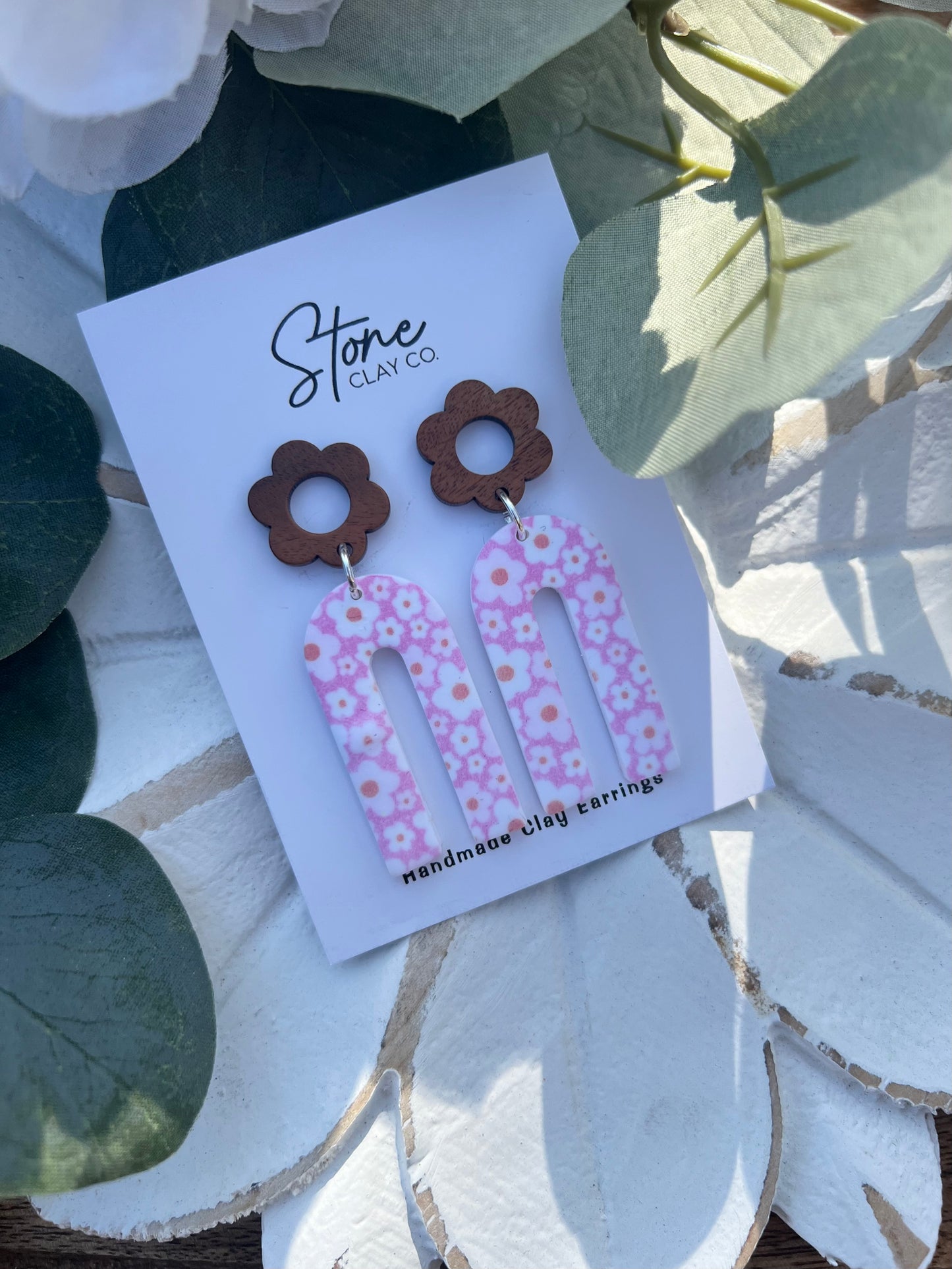Pink Printed Daisy Dangles