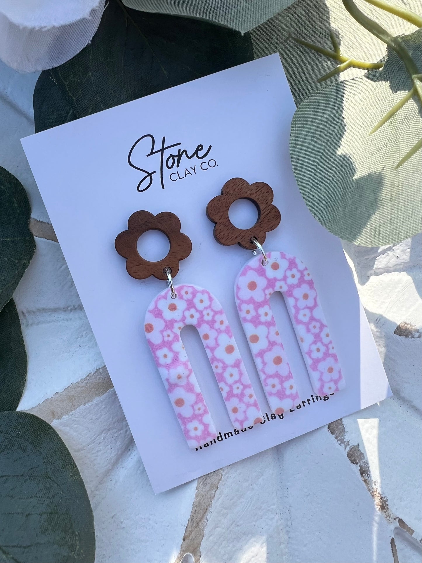 Pink Printed Daisy Dangles