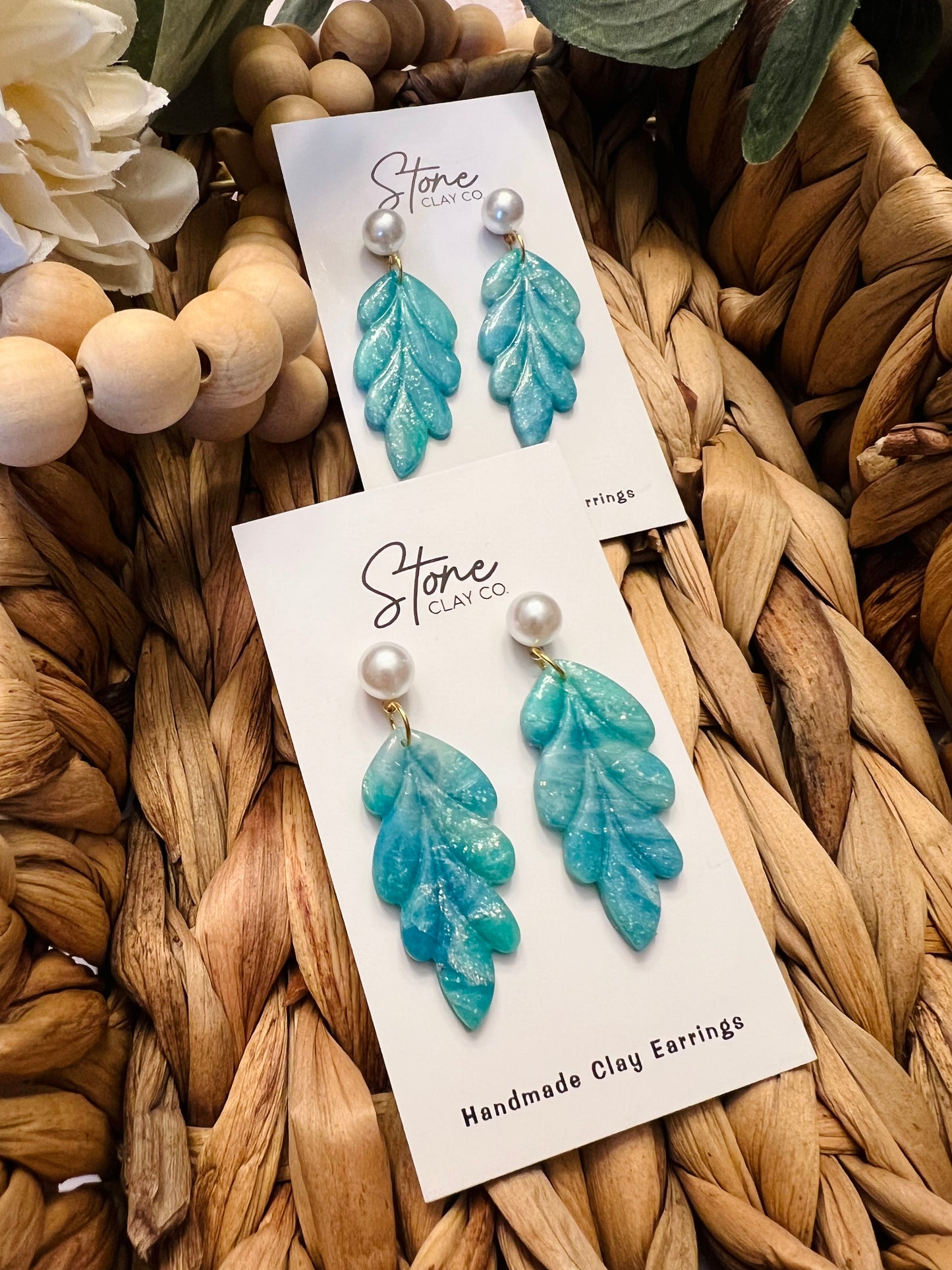 Turquoise Leaf With Pearl Dangles