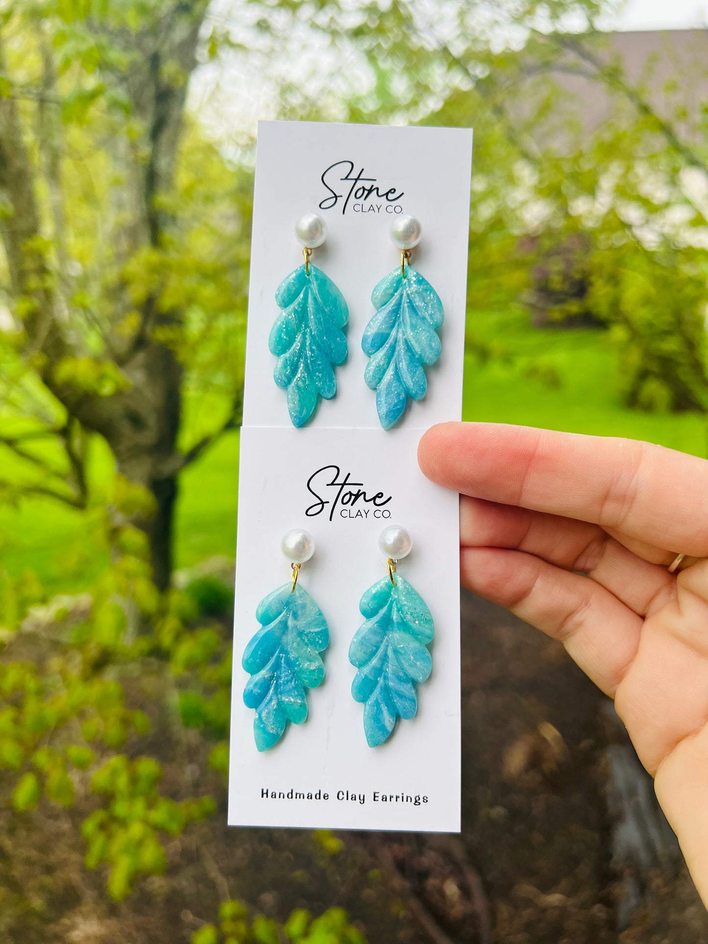 Turquoise Leaf With Pearl Dangles