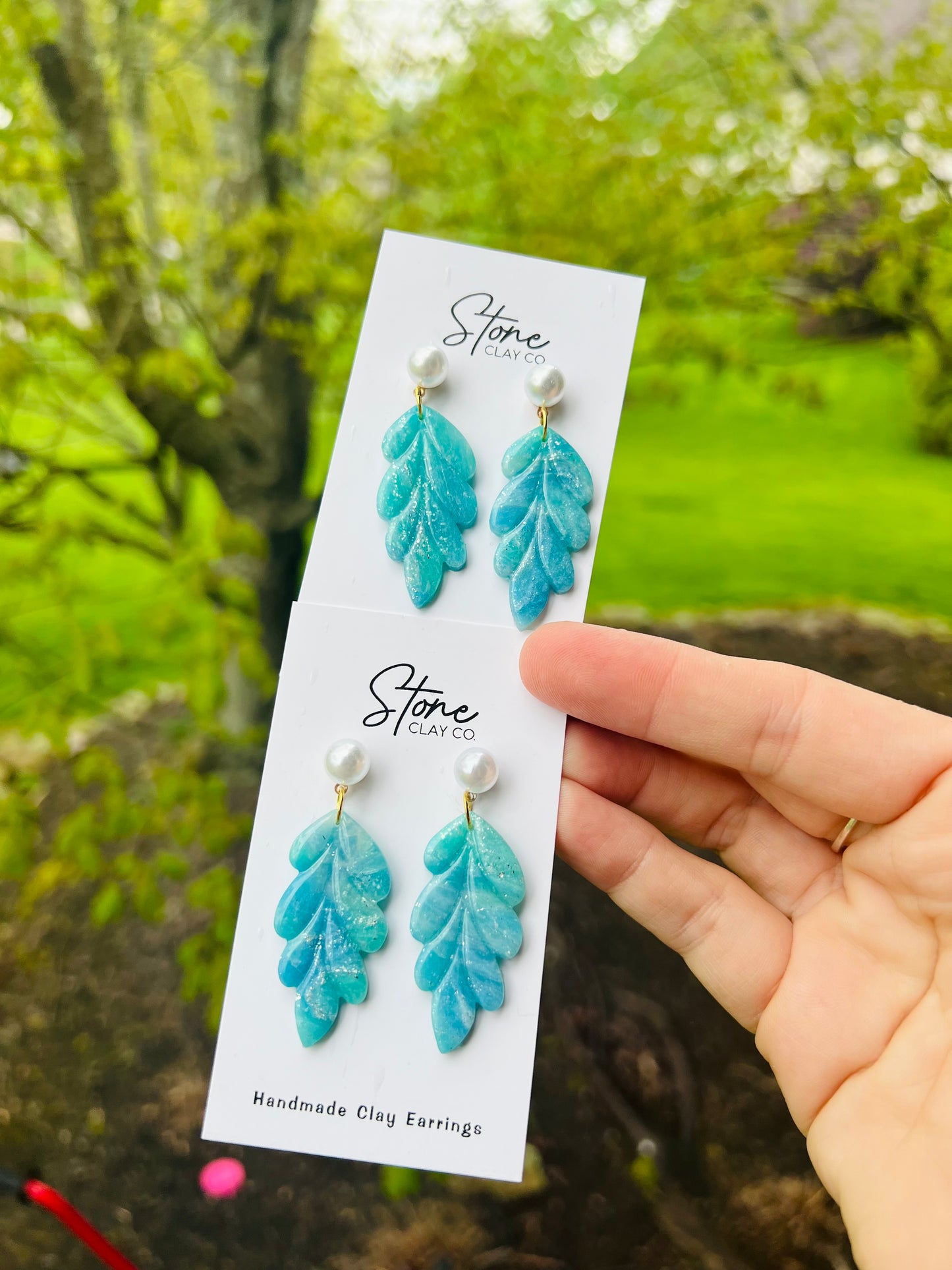 Turquoise Leaf With Pearl Dangles
