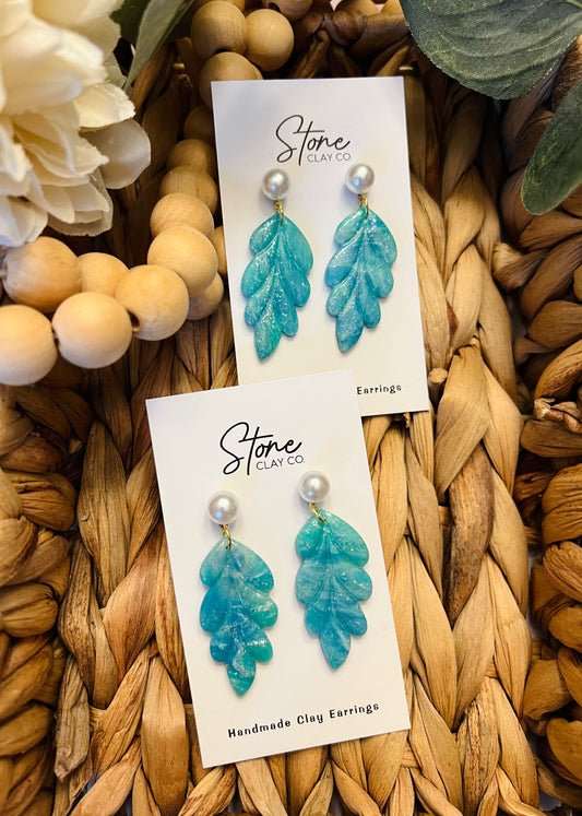 Turquoise Leaf With Pearl Dangles
